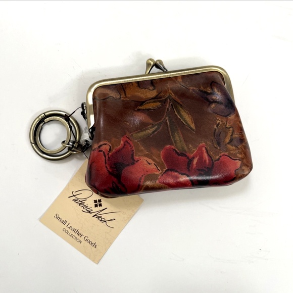 NWT Patricia Nash Sienna Sunset Floral Leather Coin Purse Key‑Ring Kiss‑Lock - Picture 2 of 4